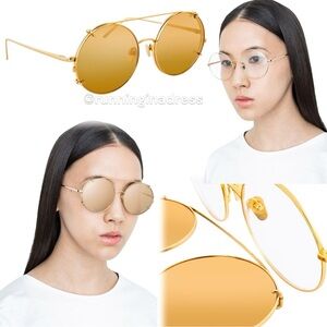 New Linda Farrow Yellow Gold Round Aviator Clip On Optical Sunglasses LFL647C1